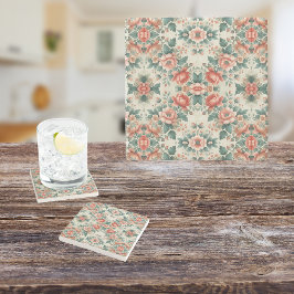 カントリーコテージフローラルパターン ストーンコースター