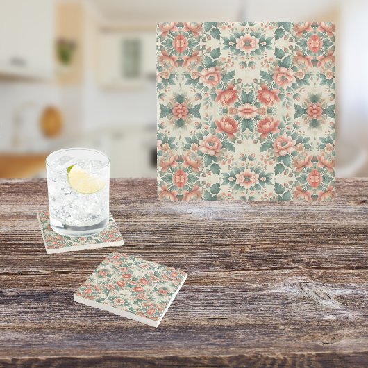 カントリーコテージフローラルパターン ストーンコースター