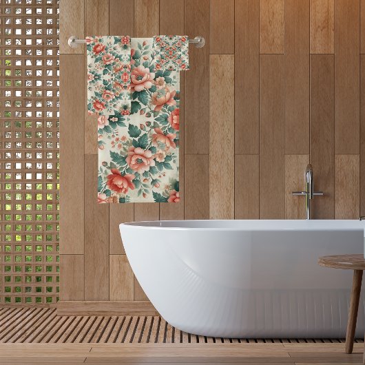 カントリーコテージフローラルパターン バスタオルセット