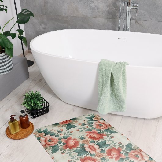 カントリーコテージフローラルパターン バスマット