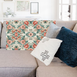 カントリーコテージフローラルパターン フリースブランケット