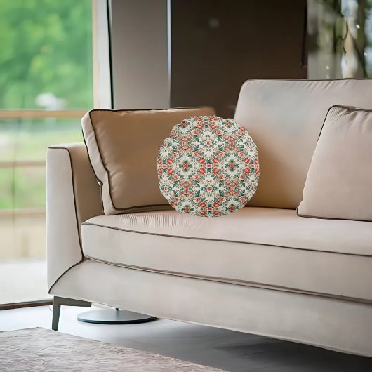 カントリーコテージフローラルパターン ラウンドクッション