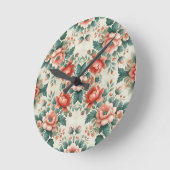 カントリーコテージフローラルパターン ラウンド壁時計 (傾斜)