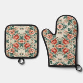 カントリーコテージフローラルパターン 鍋つかみ&鍋敷きセット (正面)