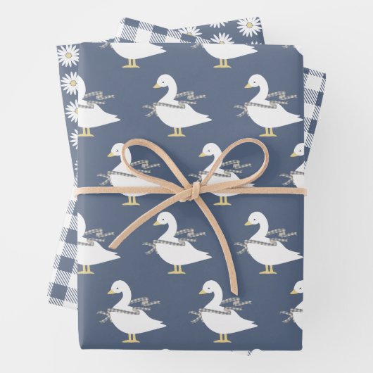 カントリーコテージブルーグースプレイドとデイジー ラッピングペーパーシート (インサイチュ)