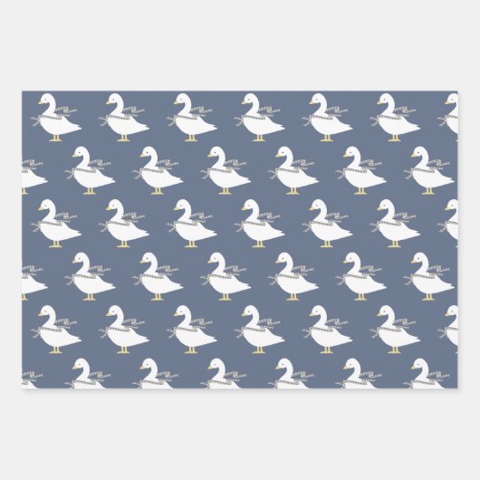 カントリーコテージブルーグースプレイドとデイジー ラッピングペーパーシート (正面)