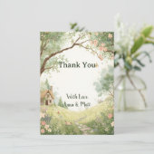 カントリーコテージ感謝カード | 水彩ピンク サンキューカード (スタンド正面)