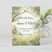 カントリーコテージ・セーブ・ザ・デート | 水彩ピンク セーブザデート (スタンド正面)