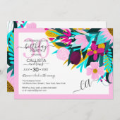 カントリーゴールデンピ離れンクフローラ縁ど誕生日 招待状 (正面/裏面)