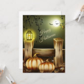 カントリーサイドでのハロウィーンの夜 – カボチャとこうもり カード (正面/裏面インサイチュ)