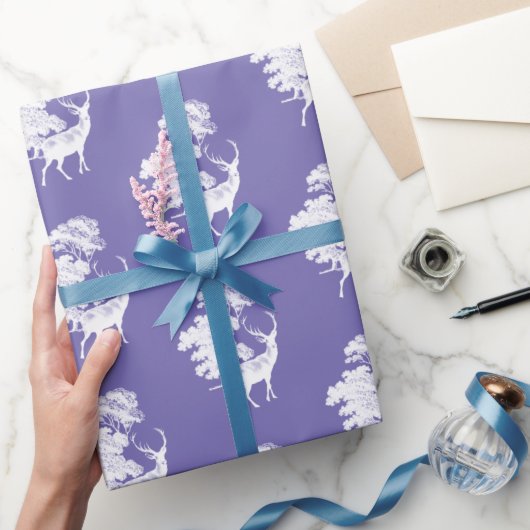カントリーサイドエレガントトイルディアーオンペリウィンクルブルー ラッピングペーパー (ギフト)