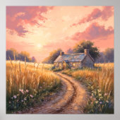 カントリーサイドコテージ – パインターリースタイル風景 ポスター (正面)