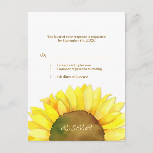 カントリーサイドサンフラワーウェディングRSVP インビテーションポストカード (正面)