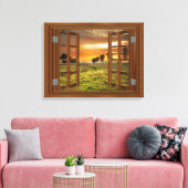 カントリーサイドトワイライトカウファームUSA キャンバスプリント (インサイチュ (リビング))