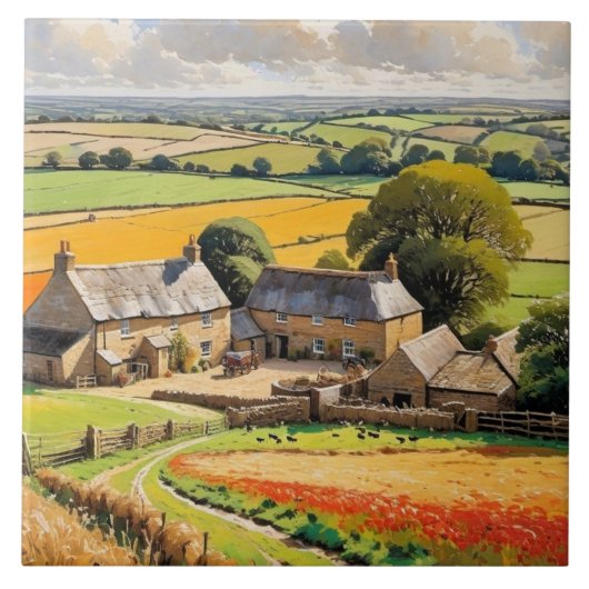 カントリーサイドビューシ素朴ンファームハウスランドスケープ タイル (正面)