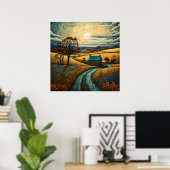 カントリーサイドファームハウスウィズサンセット農業ファイル ポスター (ホームオフィス)