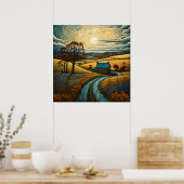 カントリーサイドファームハウスウィズサンセット農業ファイル ポスター (キッチン)