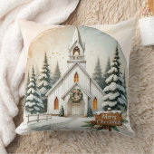 カントリーサイドホワイトチャペル | クリスマスシーン クッション (ブランケット)