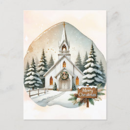 カントリーサイドホワイトチャペル | クリスマスシーン シーズンポストカード