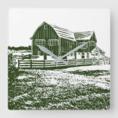 カントリーサイドランドスケープスタイルファームハウス スクエア壁時計 (正面)