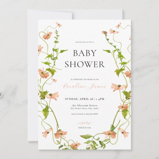 カントリーサイドワイルドフラワーベビーシャワー招待状 招待状 (正面)