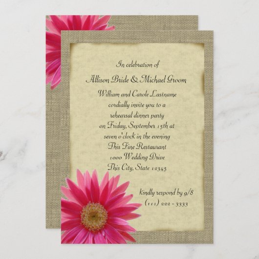 カントリーサンシャインピンクデイジーリハーサルディナー 招待状 (正面/裏面)