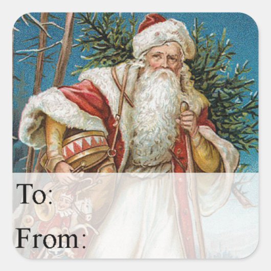 カントリーサンタヴィンテージクリスマスギフトラベル スクエアシール (正面)