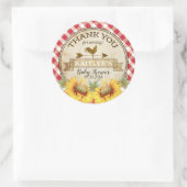 カントリーサンフラワーとギンガムチェック赤ちゃんシャワー ラウンドシール (バッグ)