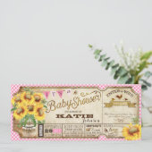 カントリーサンフラワーとギンガムチェック赤ちゃんシャワー 招待状 (スタンド正面)