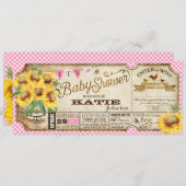 カントリーサンフラワーとギンガムチェック赤ちゃんシャワー 招待状 (正面/裏面)