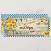 カントリーサンフラワーとギンガムチェック赤ちゃんシャワー 招待状 (正面/裏面)