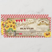 カントリーサンフラワーとギンガムチェック赤ちゃんシャワー 招待状 (正面/裏面)