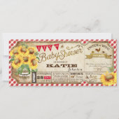 カントリーサンフラワーとギンガムチェック赤ちゃんシャワー 招待状 (正面)