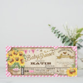カントリーサンフラワーとギンガムチェック赤ちゃんシャワー 招待状 (スタンド正面)