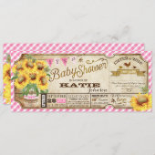 カントリーサンフラワーとギンガムチェック赤ちゃんシャワー 招待状 (正面/裏面)