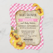 カントリーサンフラワーとギンガムチェック赤ちゃんシャワー 招待状 (正面/裏面)