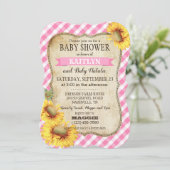 カントリーサンフラワーとギンガムチェック赤ちゃんシャワー 招待状 (スタンド正面)