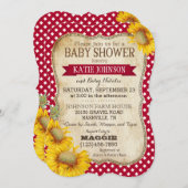 カントリーサンフラワーとギンガムチェック赤ちゃんシャワー 招待状 (正面/裏面)