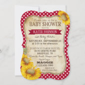 カントリーサンフラワーとギンガムチェック赤ちゃんシャワー 招待状 (正面)