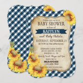 カントリーサンフラワーとギンガムチェック赤ちゃんシャワー 招待状 (正面/裏面)