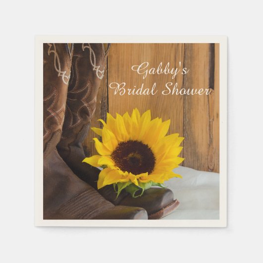 カントリーサンフラワーウェスタンブライダルシャワー スタンダードカクテルナプキン (正面)