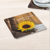 カントリーサンフラワーウェスタン結婚ズ スクエアペーパーコースター (アングル)