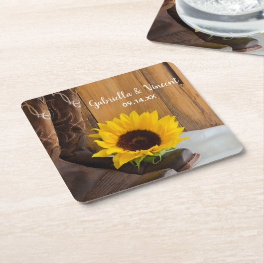 カントリーサンフラワーウェスタン結婚ズ スクエアペーパーコースター (アングル)