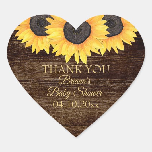 カントリーサンフラワーウッドベビーシャワーハートシール ハートシール (正面)