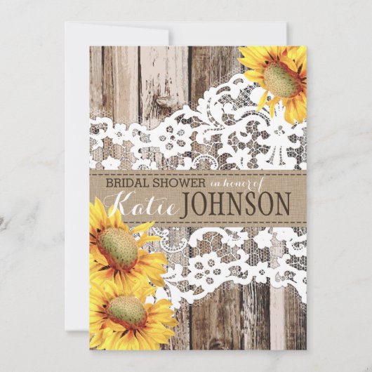 カントリーサンフラワーウッドレース素朴ブライダルシャワー 招待状 (裏面)