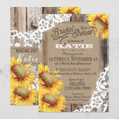 カントリーサンフラワーウッドレース素朴ブライダルシャワー 招待状 (正面/裏面)
