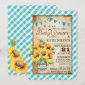 カントリーサンフラワーズギンガムチェックツインズベビーシャワー 招待状 (正面/裏面)