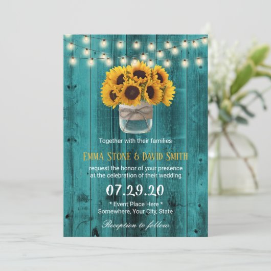 カントリーサンフラワーズジャ素朴ーティール（緑がかった色）バ結婚ンズ 招待状 (スタンド正面)