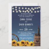 カントリーサンフラワーズネイビー素朴ブルー結婚ズ 招待状 (正面)