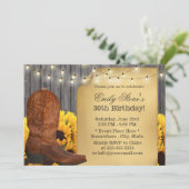 カントリーサンフラワーズ女性のカーボーイバーンウッド誕生日 招待状 (スタンド正面)